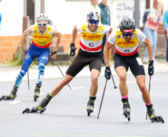 Ilkka Herola, Vinzenz Geiger und Johannes Rydzek im Zielsprint-