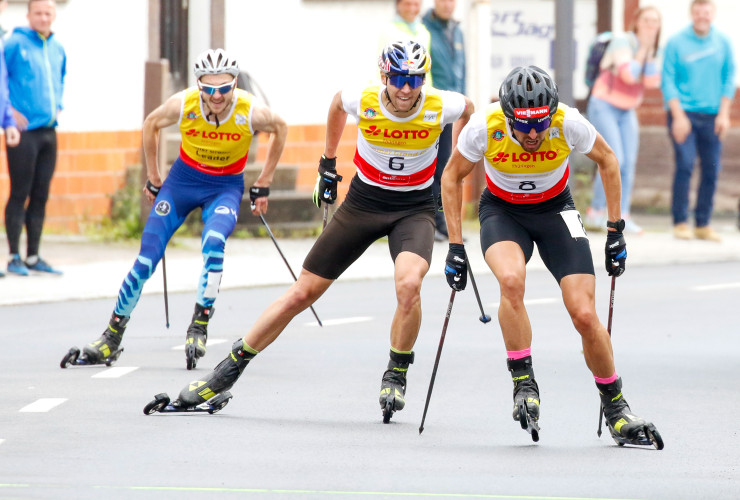 Ilkka Herola, Vinzenz Geiger und Johannes Rydzek im Zielsprint-