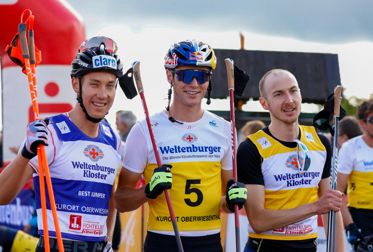 Die drei Erstplatzierten: (l-r) Mario Seidl (AUT), Vinzenz Geiger (GER), Ilkka Herola (FIN).