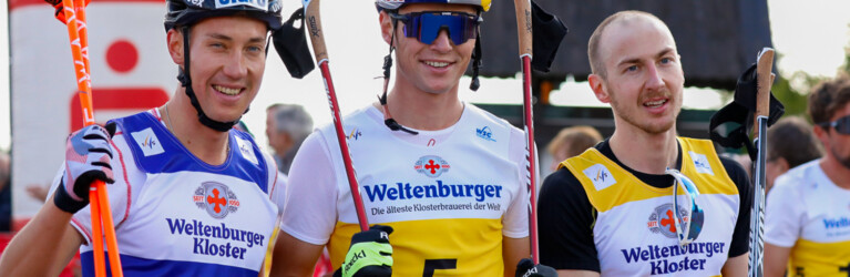 Die drei Erstplatzierten: (l-r) Mario Seidl (AUT), Vinzenz Geiger (GER), Ilkka Herola (FIN).