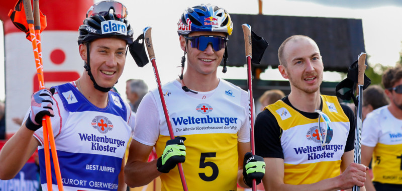 Die drei Erstplatzierten: (l-r) Mario Seidl (AUT), Vinzenz Geiger (GER), Ilkka Herola (FIN).