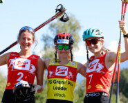 Die Tagessiegerinnen: (l-r) Annika Sieff (ITA), Gyda Westvold Hansen (NOR), Ema Volavsek (SLO)