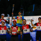 Die Top 6 bei den Männern: (l-r) Mario Seidl (AUT), Kristjan Ilves (EST), Johannes Rydzek (GER), Ilkka Herola (FIN), Joergen Graabak (NOR), Stefan Rettenegger (AUT).