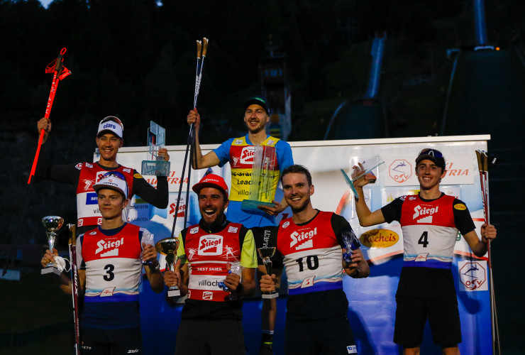 Die Top 6 bei den Männern: (l-r) Mario Seidl (AUT), Kristjan Ilves (EST), Johannes Rydzek (GER), Ilkka Herola (FIN), Joergen Graabak (NOR), Stefan Rettenegger (AUT).