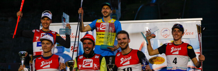 Die Top 6 bei den Männern: (l-r) Mario Seidl (AUT), Kristjan Ilves (EST), Johannes Rydzek (GER), Ilkka Herola (FIN), Joergen Graabak (NOR), Stefan Rettenegger (AUT).