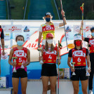 Das Podium der Tageswertung bei den Damen: (l-r) Annika Sieff (ITA), Sigrun Kleinrath (AUT), Gyda Westvold Hansen (NOR), Jenny Nowak (GER), Lisa Hirner (AUT), Ema Volavsek (SLO).