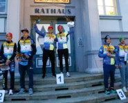 Das Podium vom Teamsprint: Bayern siegt vor Sachsen und Baden-Württemberg.