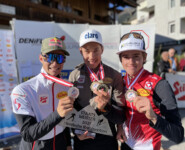 Österreichische Staatsmeisterschaft Nordische Kombination 2021, Innsbruck/ Fulpmes, Podium: Johannes Lamparter, Mario Seidl, Stefan Rettenegger (l-r)