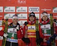 Das erste Podium der Saison: Johannes Lamparter (AUT), Jarl Magnus Riiber (NOR), Jens Luraas Oftebro (NOR), (l-r).