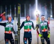 Deutscher Dreifachsieg: Eric Frenzel (GER), Terence Weber (GER), Vinzenz Geiger (GER), (l-r).