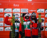 Die Tagessieger: Hinter dem Tape verstecken sich Johannes Lamparter, Jarl Riiber und Jens Oftebro (l-r).