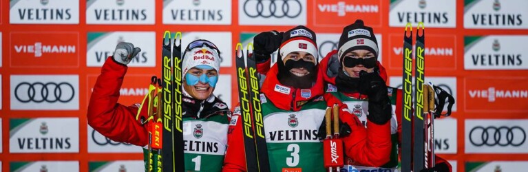 Die Tagessieger: Hinter dem Tape verstecken sich Johannes Lamparter, Jarl Riiber und Jens Oftebro (l-r).