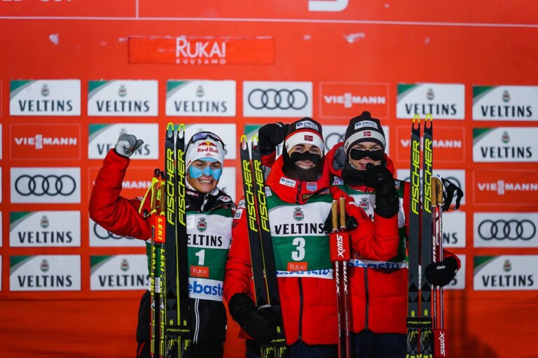 Die Tagessieger: Hinter dem Tape verstecken sich Johannes Lamparter, Jarl Riiber und Jens Oftebro (l-r).