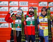 Die Sieger der Ruka Tour: Johannes Lamparter (AUT), Jarl Magnus Riiber (NOR), Jens Luraas Oftebro (NOR), (l-r).