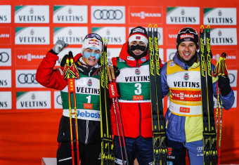 Die Sieger der Ruka Tour: Johannes Lamparter (AUT), Jarl Magnus Riiber (NOR), Jens Luraas Oftebro (NOR), (l-r).