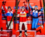 Das Podium beim Weltcupauftakt: Mari Leinan Lund (NOR), Gyda Westvold Hansen (NOR), Annika Sieff (ITA), (l-r).