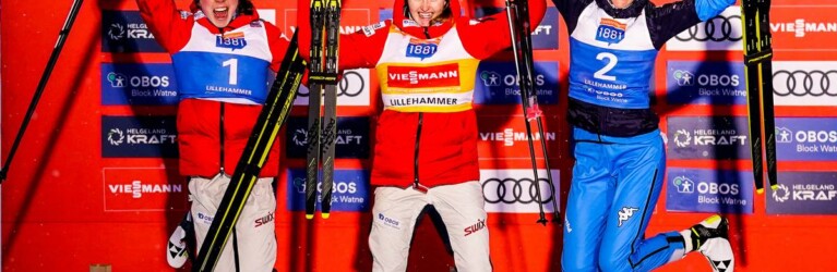 Das Podium beim Weltcupauftakt: Mari Leinan Lund (NOR), Gyda Westvold Hansen (NOR), Annika Sieff (ITA), (l-r).
