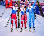 Die Top drei der Damen: Mari Leinan Lund (NOR), Gyda Westvold Hansen (NOR), Annika Sieff (ITA), (l-r).