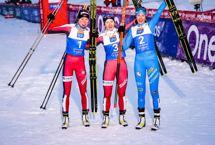 Die Top drei der Damen: Mari Leinan Lund (NOR), Gyda Westvold Hansen (NOR), Annika Sieff (ITA), (l-r).