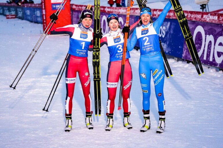 Die Top drei der Damen: Mari Leinan Lund (NOR), Gyda Westvold Hansen (NOR), Annika Sieff (ITA), (l-r).