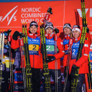 Strahlende Sieger beim Heimweltcup: Joergen Graabak (NOR), Jens Luraas Oftebro (NOR), Espen Bjoernstad (NOR), Jarl Magnus Riiber (NOR), (l-r).