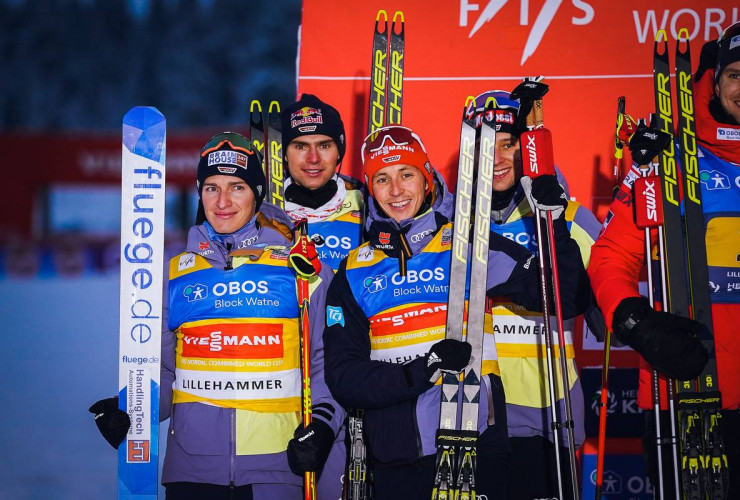 Platz zwei im Teamevent: Manuel Faisst (GER), Vinzenz Geiger (GER), Eric Frenzel (GER), Terence Weber (GER), (l-r).