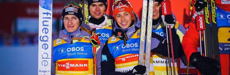 Platz zwei im Teamevent: Manuel Faisst (GER), Vinzenz Geiger (GER), Eric Frenzel (GER), Terence Weber (GER), (l-r).