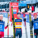 Die Top 3: Johannes Lamparter (AUT), Jarl Magnus Riiber (NOR), Eric Frenzel (GER), (l-r).