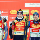 Das Podium: Vinzenz Geiger (GER), Jarl Magnus Riiber (NOR), Ilkka Herola (FIN), (l-r).