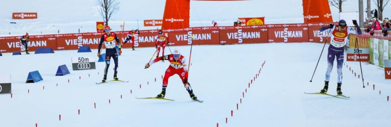 Zielsprint um Platz drei: Johannes Lamparter und Ilkka Herola. Terence Weber schaut zu.