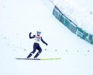 Espen Andersen freute sich über einen starken Sprung.