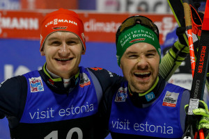 Strahlende Gesichter auf dem Podium: Julian Schmid und Fabian Rießle.