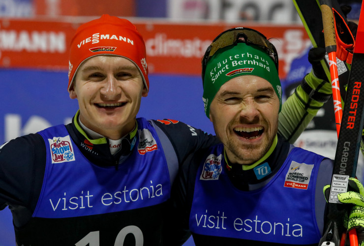 Strahlende Gesichter auf dem Podium: Julian Schmid und Fabian Rießle.