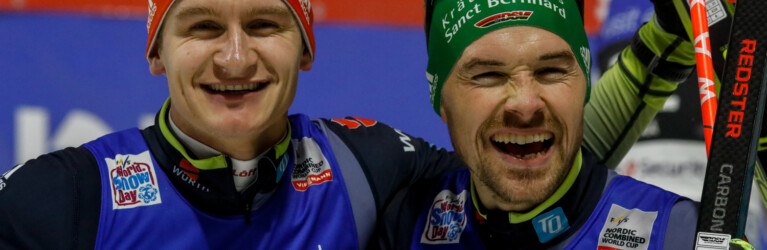 Strahlende Gesichter auf dem Podium: Julian Schmid und Fabian Rießle.