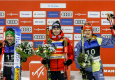 Das Podium der Herren: Fabian Riessle (GER), Jarl Magnus Riiber (NOR), Julian Schmid (GER), (l-r).