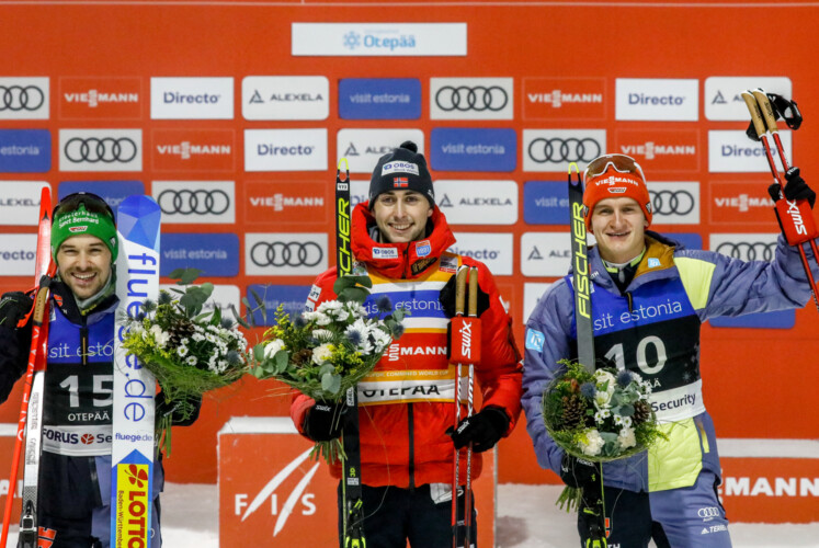 Das Podium der Herren: Fabian Riessle (GER), Jarl Magnus Riiber (NOR), Julian Schmid (GER), (l-r).
