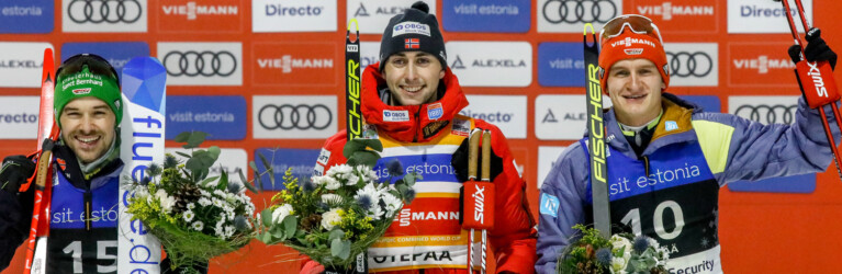 Das Podium der Herren: Fabian Riessle (GER), Jarl Magnus Riiber (NOR), Julian Schmid (GER), (l-r).