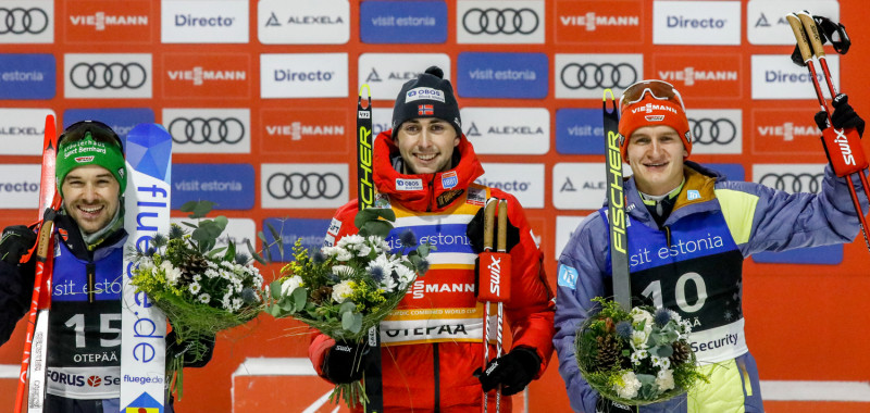 Das Podium der Herren: Fabian Riessle (GER), Jarl Magnus Riiber (NOR), Julian Schmid (GER), (l-r).