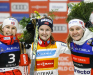 Das Podium der Damen: Ida Marie Hagen (NOR), Gyda Westvold Hansen (NOR), Marte Leinan Lund (NOR), (l-r).