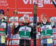 Das Podium: Vinzenz Geiger (GER), Johannes Lamparter (AUT), Eric Frenzel (GER), (l-r).