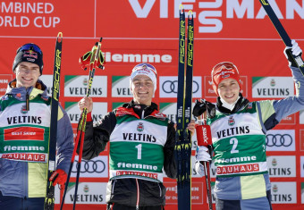 Das Podium: Vinzenz Geiger (GER), Johannes Lamparter (AUT), Eric Frenzel (GER), (l-r).