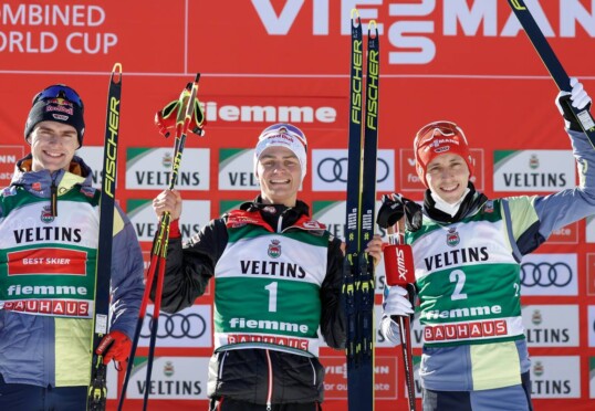 Das Podium: Vinzenz Geiger (GER), Johannes Lamparter (AUT), Eric Frenzel (GER), (l-r).