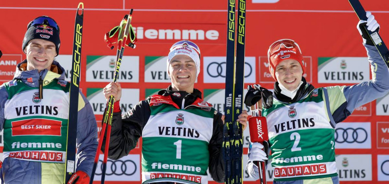 Das Podium: Vinzenz Geiger (GER), Johannes Lamparter (AUT), Eric Frenzel (GER), (l-r).