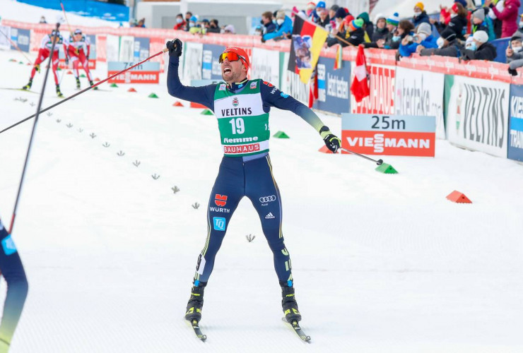 Johannes Rydzek jubelte über seinen dritten Platz mehr als der Sieger.