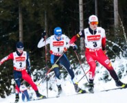 Das Führungstrio: Ryota Yamamoto (JPN), Kristjan Ilves (EST), Johannes Lamparter (AUT), (l-r).
