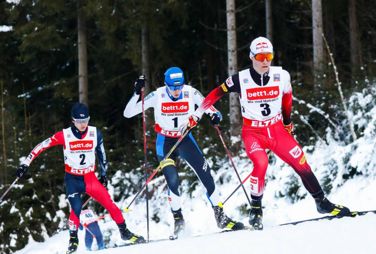 Das Führungstrio: Ryota Yamamoto (JPN), Kristjan Ilves (EST), Johannes Lamparter (AUT), (l-r).