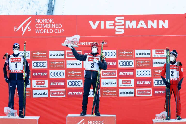 Das Podium: Kristjan Ilves (EST), Johannes Lamparter (AUT), Ryota Yamamoto (JPN), (l-r).