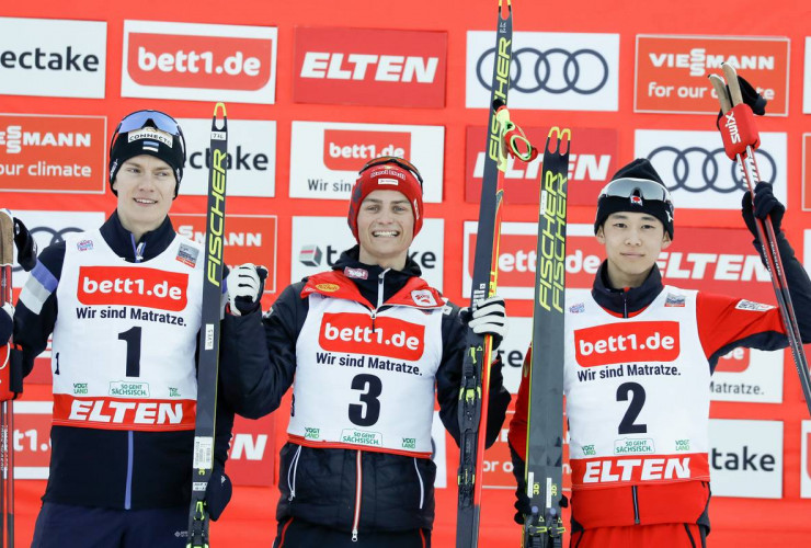 Das Podium: Kristjan Ilves (EST), Johannes Lamparter (AUT), Ryota Yamamoto (JPN), (l-r).