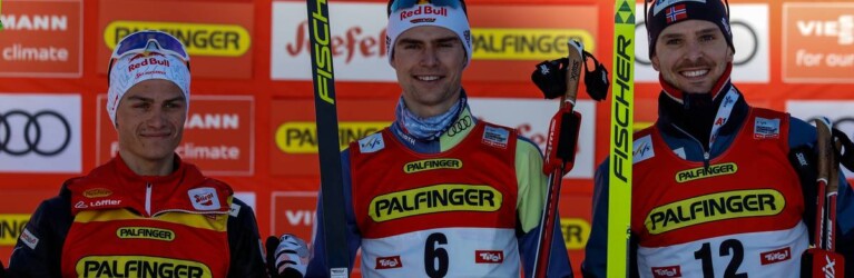 Die Sieger: Johannes Lamparter (AUT), Vinzenz Geiger (GER), Joergen Graabak (NOR), (l-r)