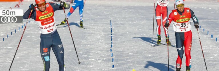 Johannes Rydzek kämpft gegen Akito Watabe um die Platzierung.